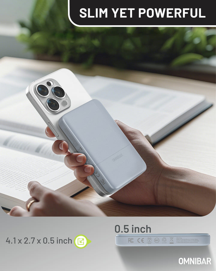 Omnibar 5,000mAh Magnetic Wireless Power Bank, Skye Blue