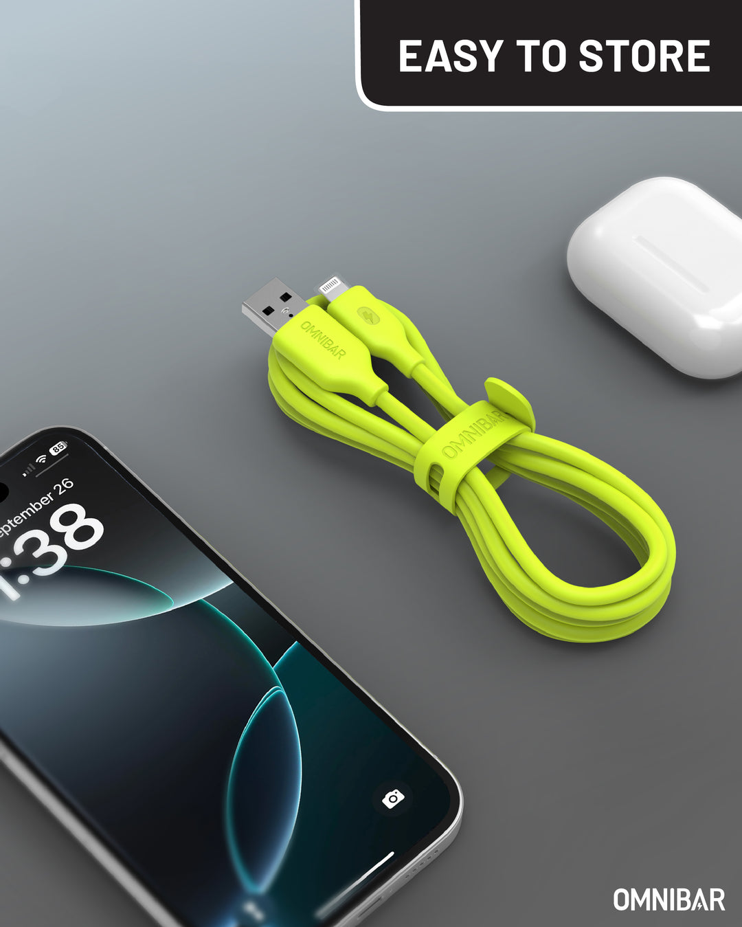 Omnibar USB A to Lightning Cable (6FT, Silicone, Lime Green)