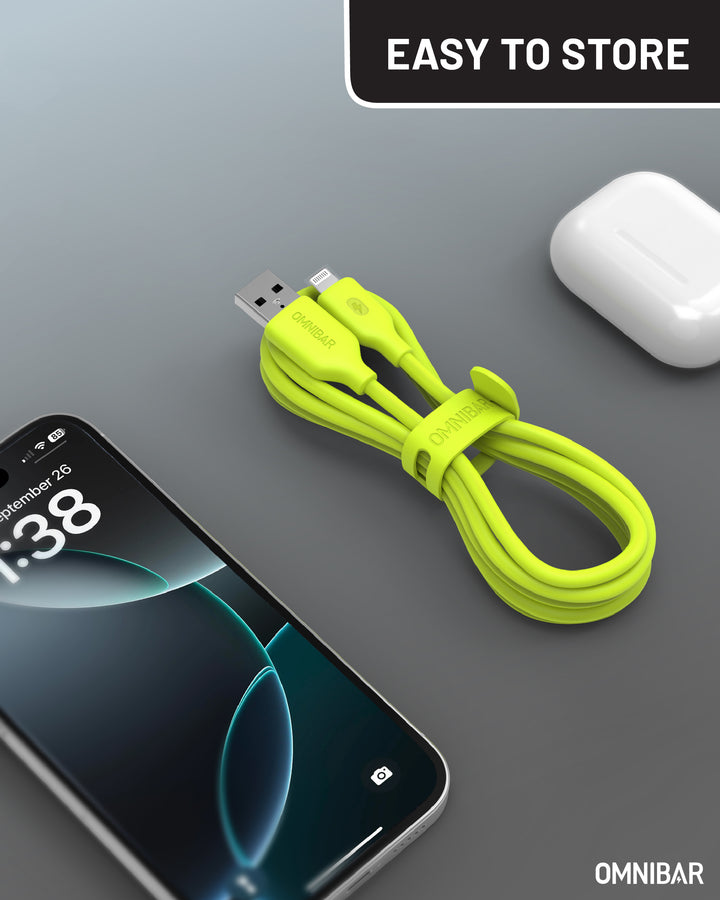 Omnibar USB A to Lightning Cable (6FT, Silicone, Lime Green)