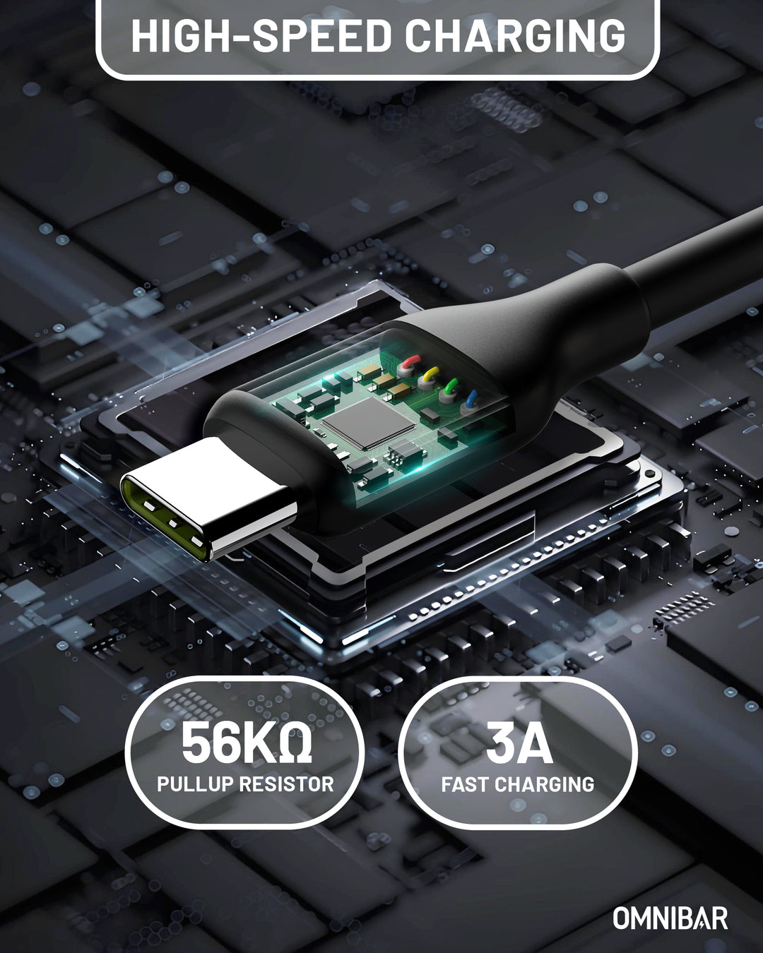 Omnibar USB A to USB C Cable (6FT, Silicone, Black)