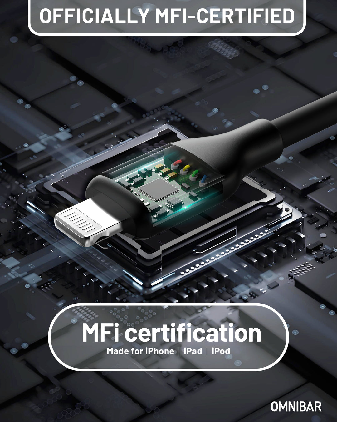 Omnibar USB A to Lightning Cable (6FT, Silicone, Black)