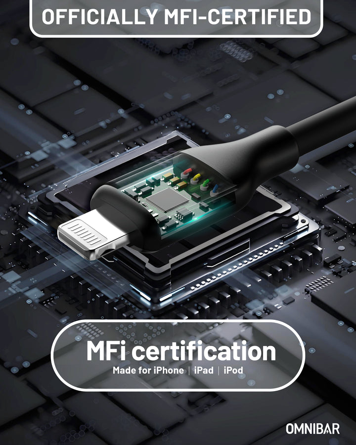 Omnibar USB A to Lightning Cable (6FT, Silicone, Black)