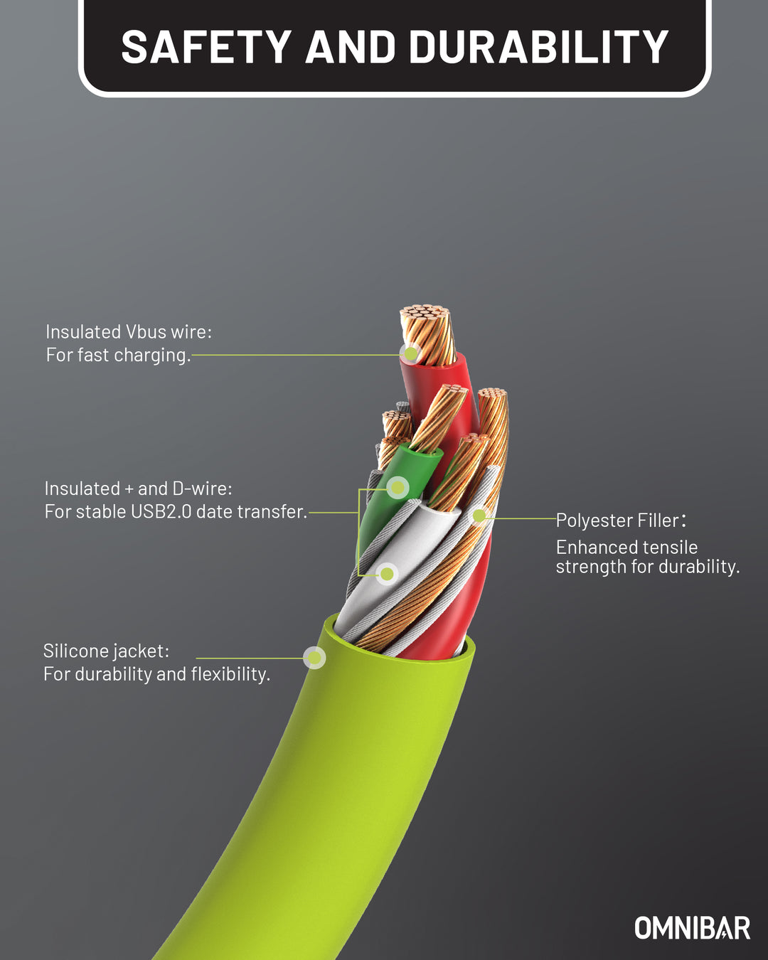 Omnibar USB A to Lightning Cable (6FT, Silicone, Lime Green)