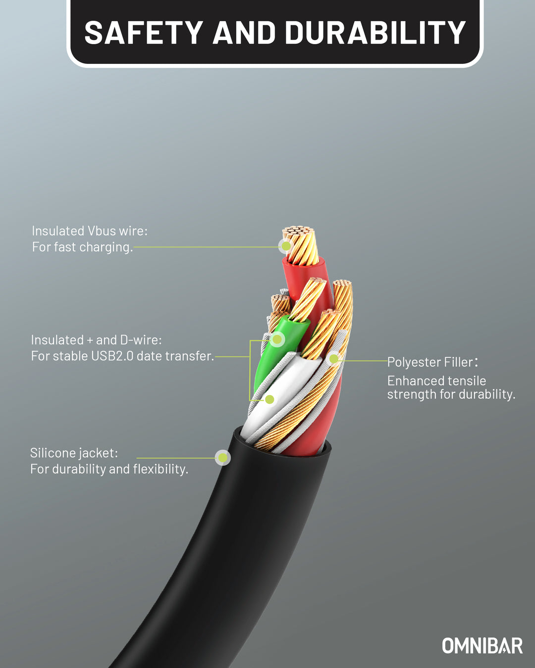 Omnibar USB A to Lightning Cable (6FT, Silicone, Black)