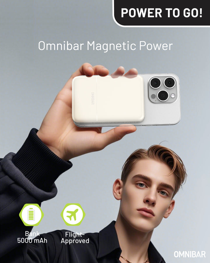 Omnibar 5,000mAh Magnetic Wireless Power Bank, White