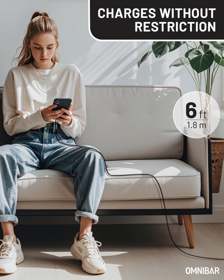 Omnibar USB A to Lightning Cable (6FT, Silicone, Black)