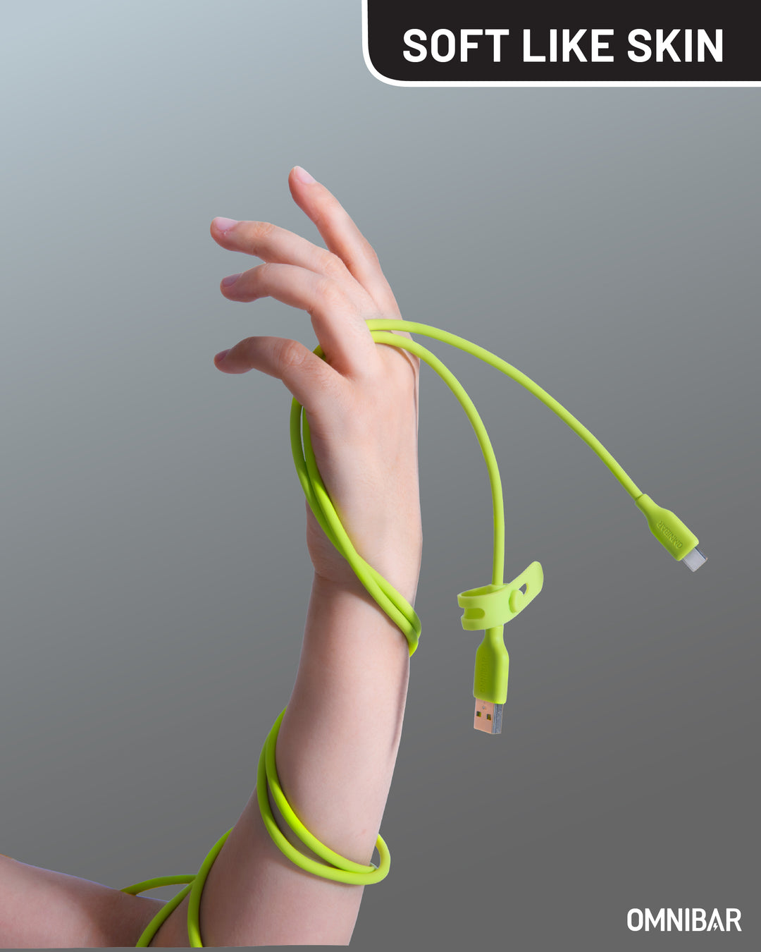 Omnibar USB A to USB C Cable (6FT, Silicone, Lime Green)