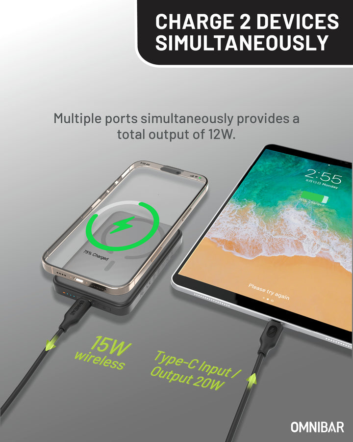 Omnibar 5,000mAh Magnetic Wireless Power Bank, Black
