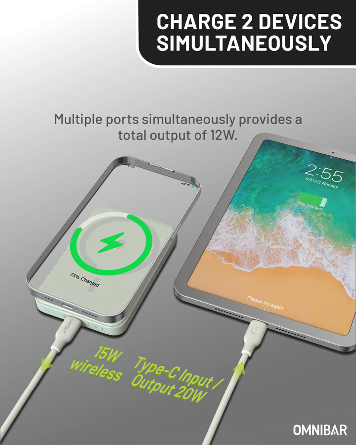 Omnibar 5,000mAh Magnetic Wireless Power Bank, Green
