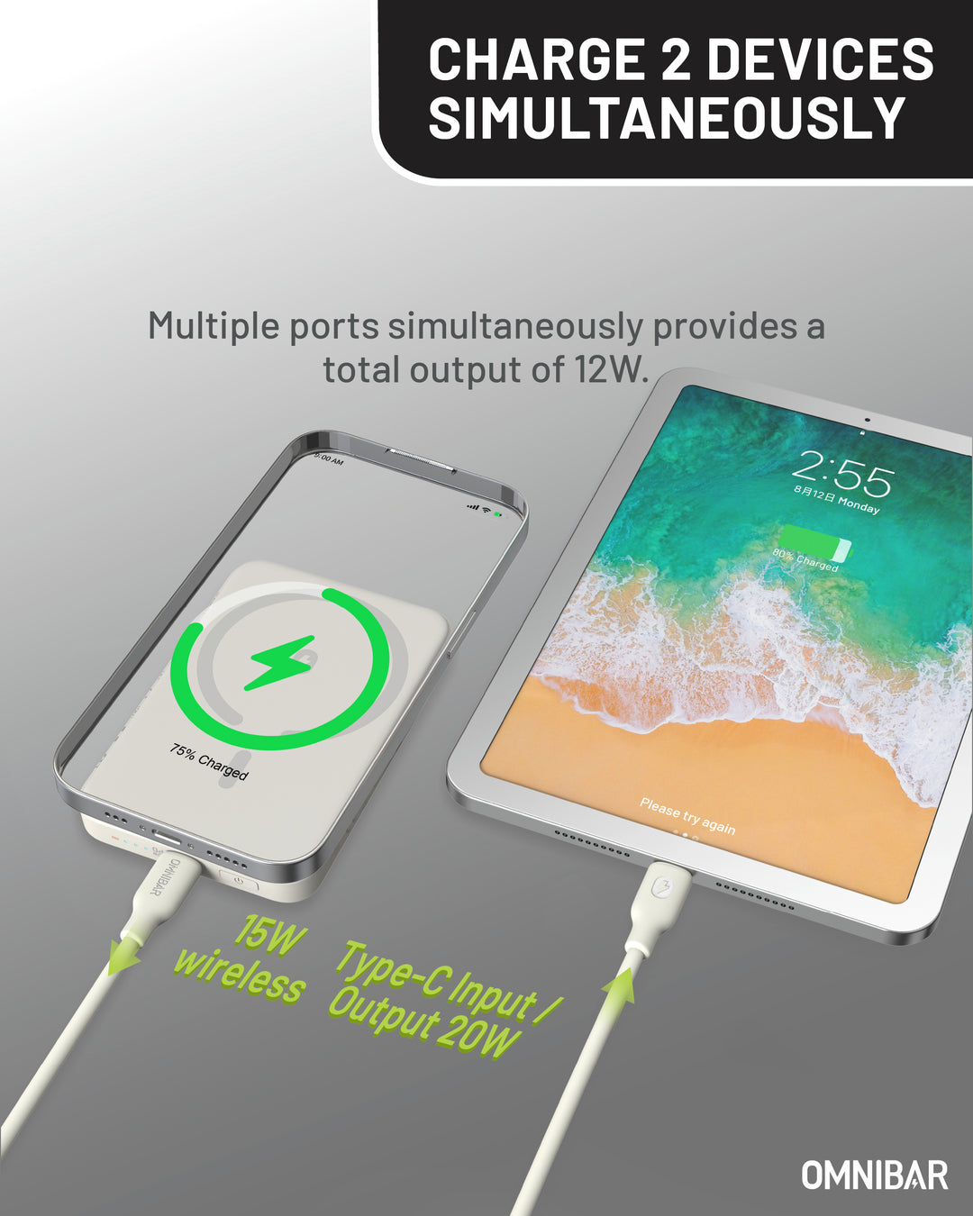 Omnibar 5,000mAh Magnetic Wireless Power Bank, White
