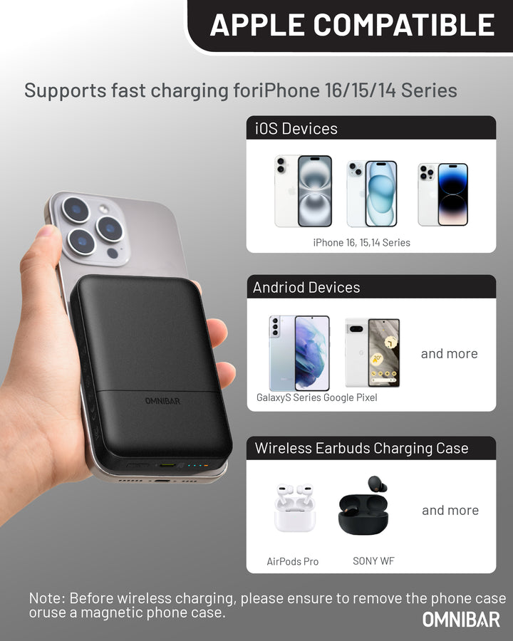 Omnibar  10,000mAh Magnetic Wireless Power Bank, Black