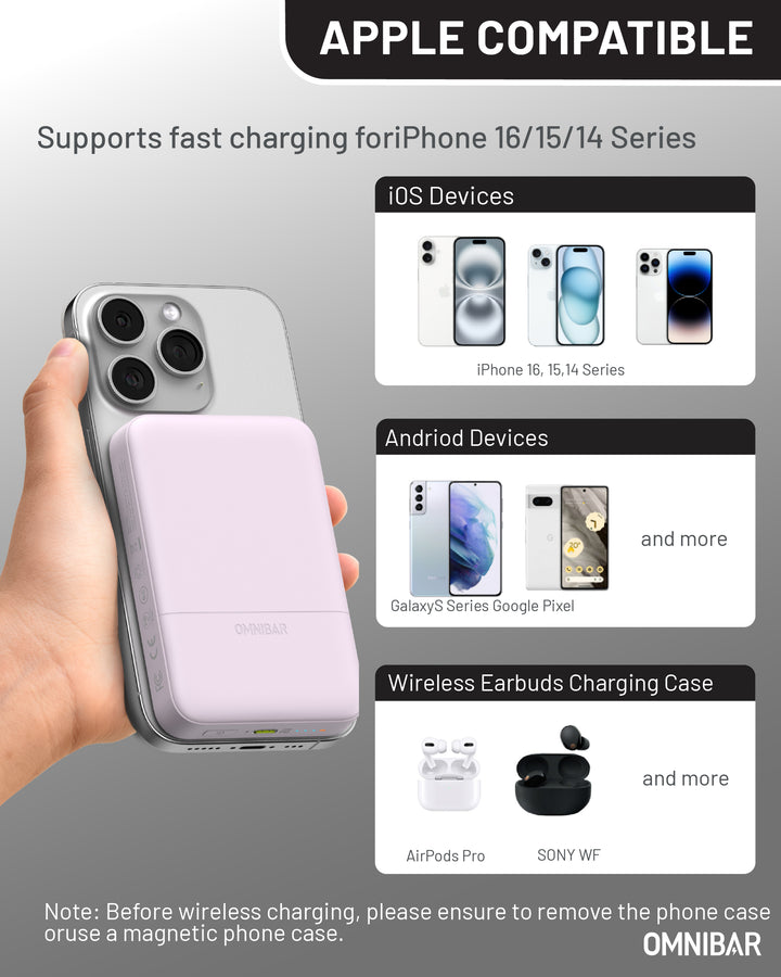 Omnibar 10,000mAh Magnetic Wireless Power Bank,Purple