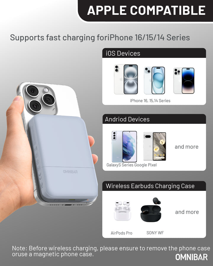 Omnibar 10,000mAh Magnetic Wireless Power Bank,Skye Blue