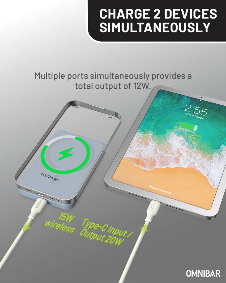 Omnibar 5,000mAh Magnetic Wireless Power Bank, Skye Blue