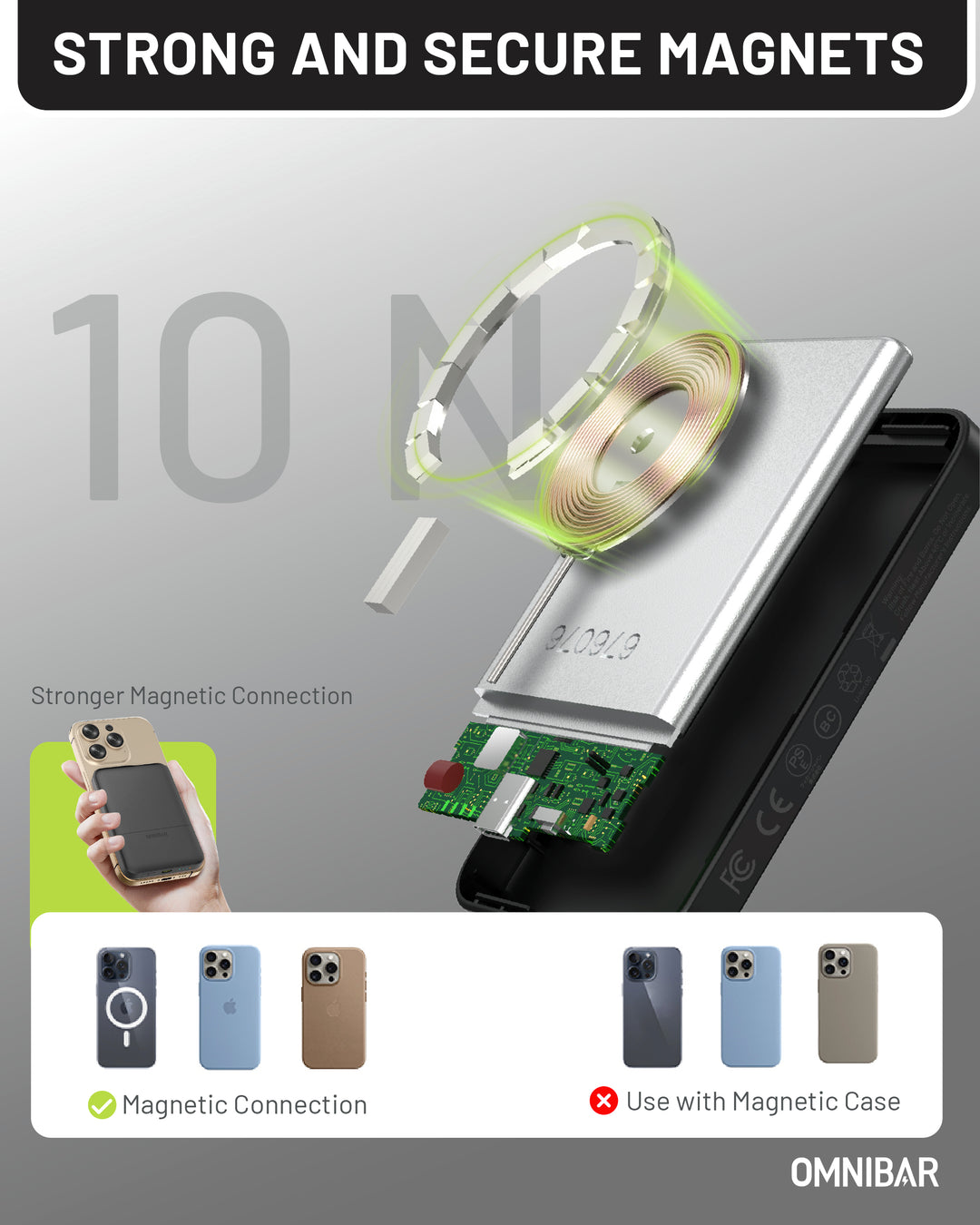Omnibar 5,000mAh Magnetic Wireless Power Bank, Black