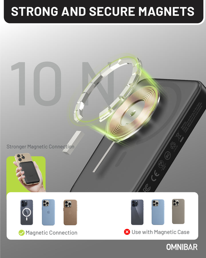 Omnibar  10,000mAh Magnetic Wireless Power Bank, Black