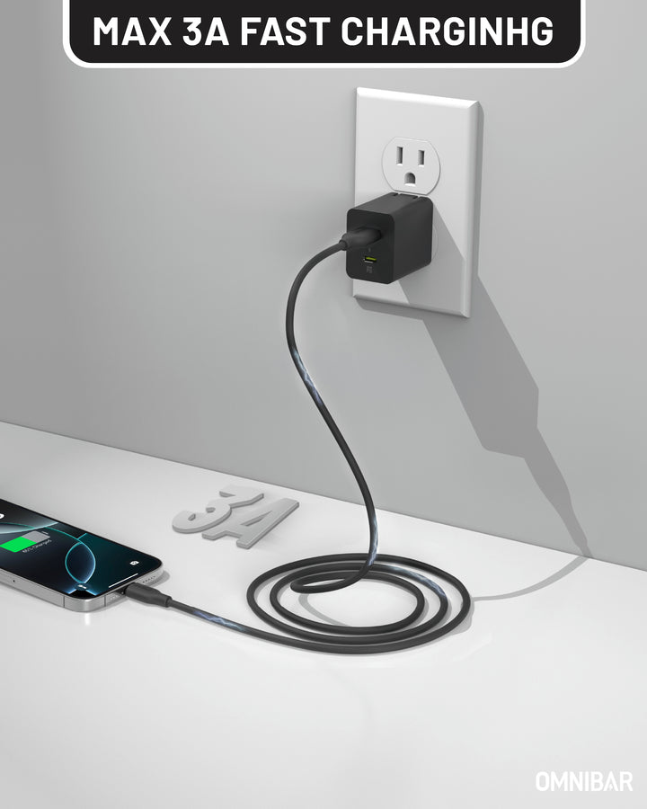 Omnibar USB A to USB C Cable (6FT, Silicone, Black)