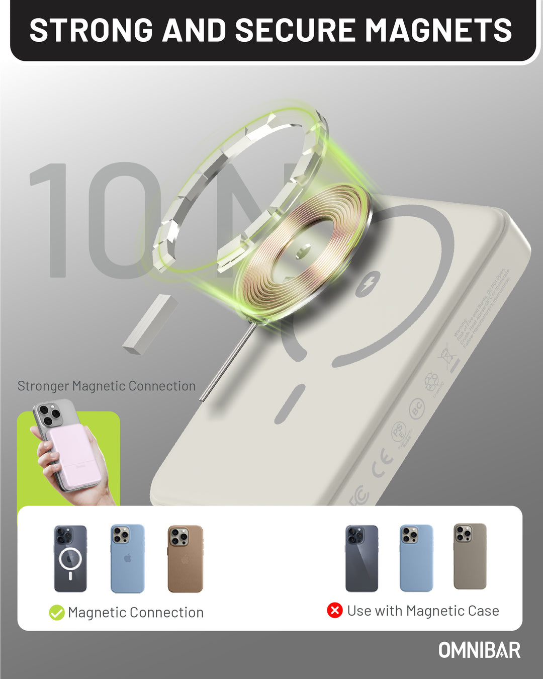 Omnibar 10,000mAh Magnetic Wireless Power Bank,White