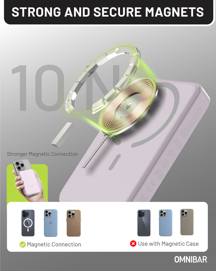Omnibar 10,000mAh Magnetic Wireless Power Bank,Purple