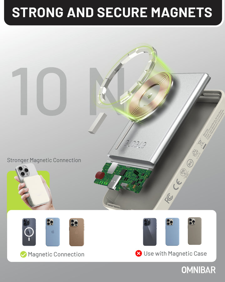 Omnibar 5,000mAh Magnetic Wireless Power Bank, White