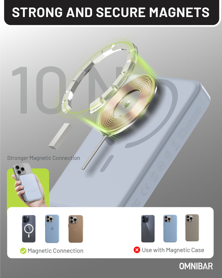 Omnibar 10,000mAh Magnetic Wireless Power Bank,Skye Blue