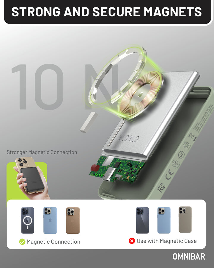Omnibar 5,000mAh Magnetic Wireless Power Bank, Green
