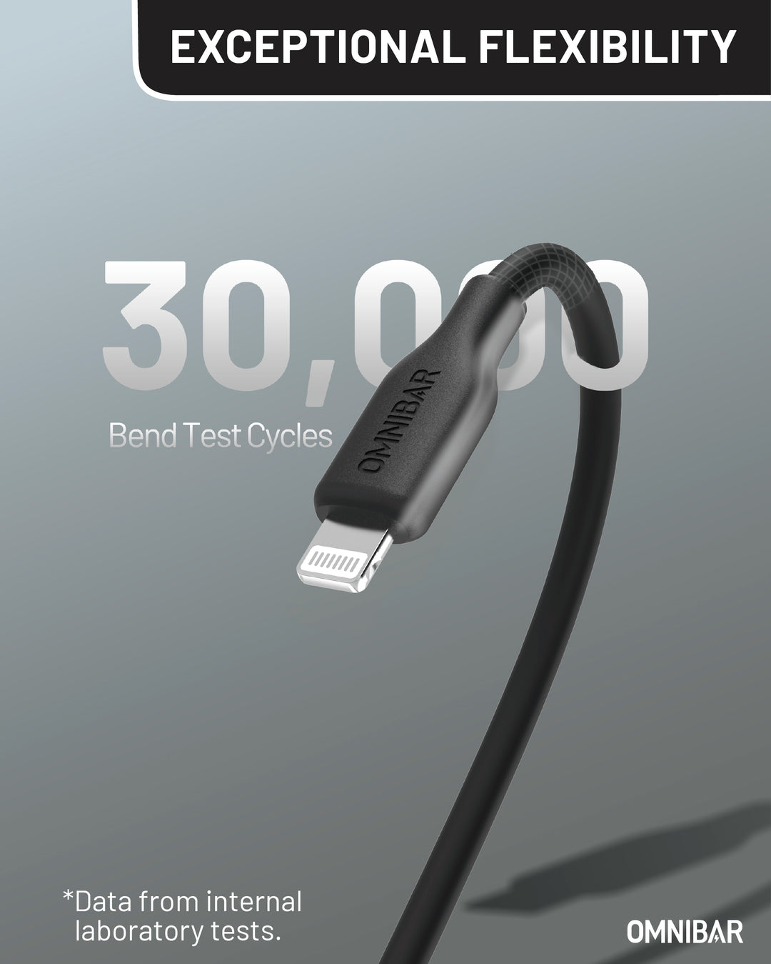 Omnibar USB A to Lightning Cable (6FT, Silicone, Black)