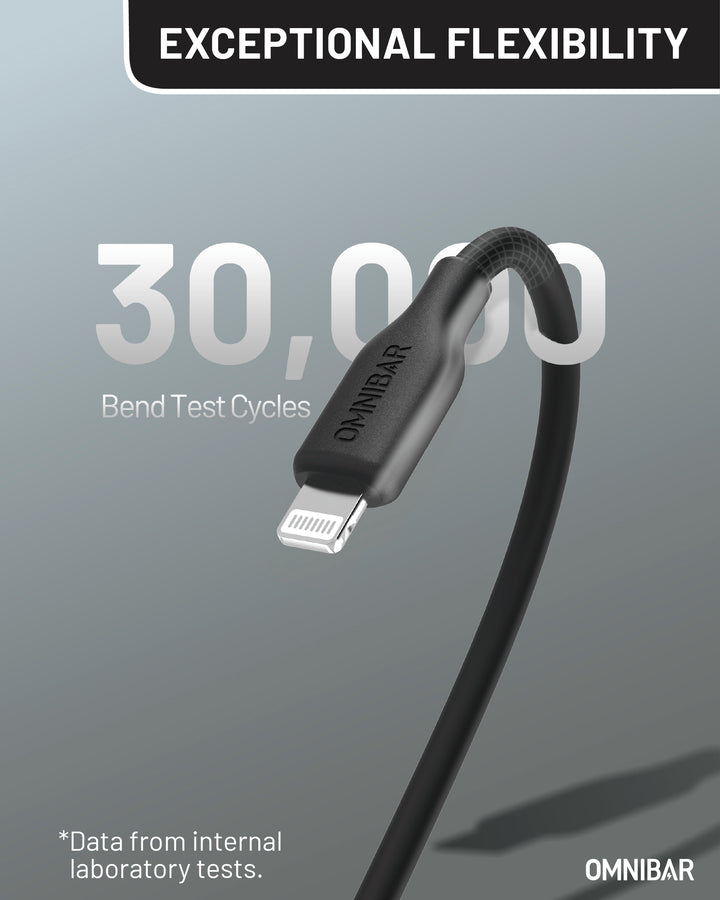 Omnibar USB A to Lightning Cable (6FT, Silicone, Black)