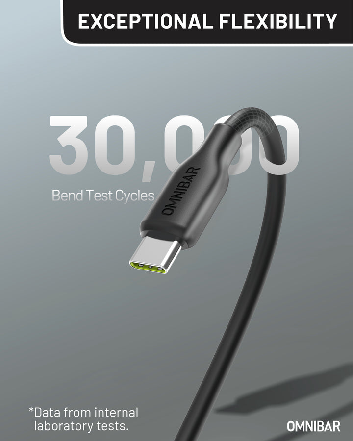 Omnibar USB A to USB C Cable (6FT, Silicone, Black)