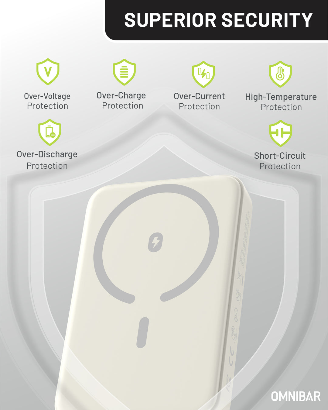 Omnibar 10,000mAh Magnetic Wireless Power Bank,White
