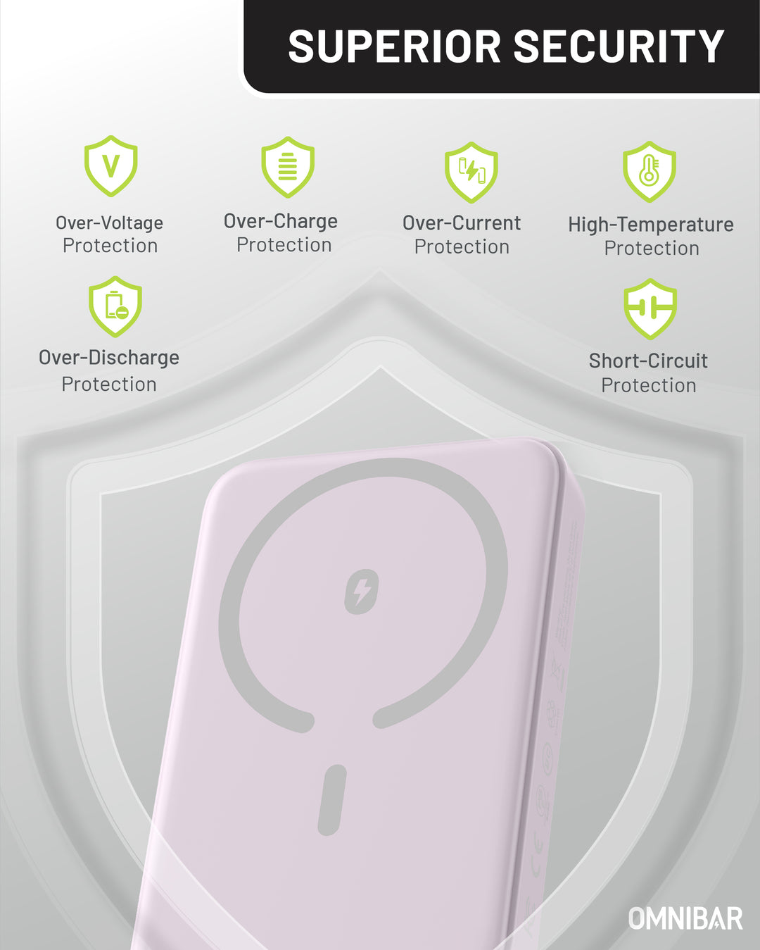 Omnibar 10,000mAh Magnetic Wireless Power Bank,Purple