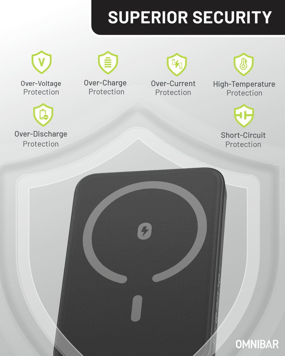 Omnibar 5,000mAh Magnetic Wireless Power Bank, Black