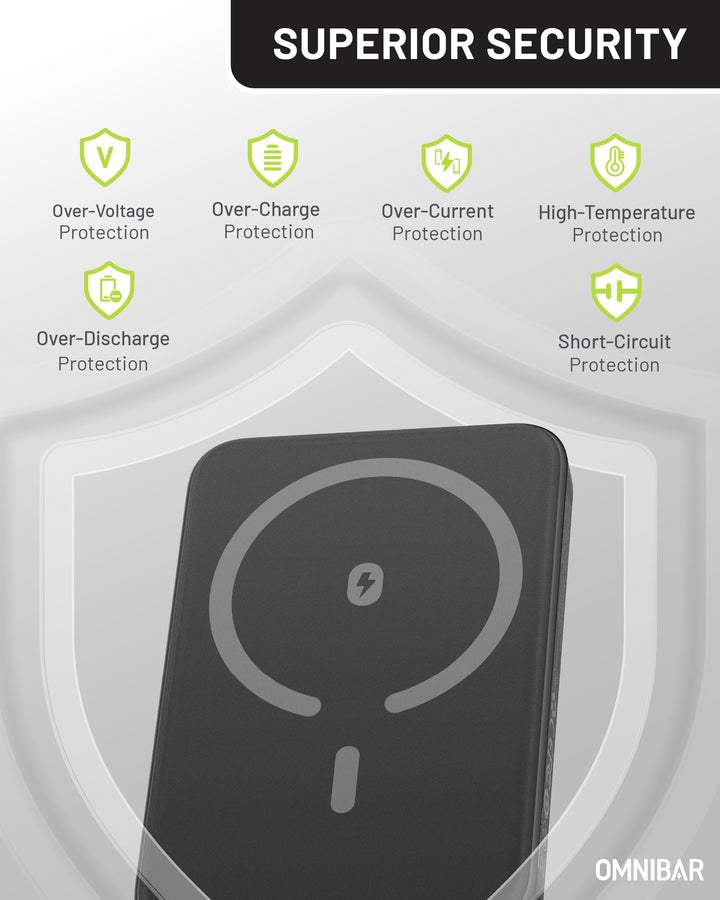 Omnibar 5,000mAh Magnetic Wireless Power Bank, Black