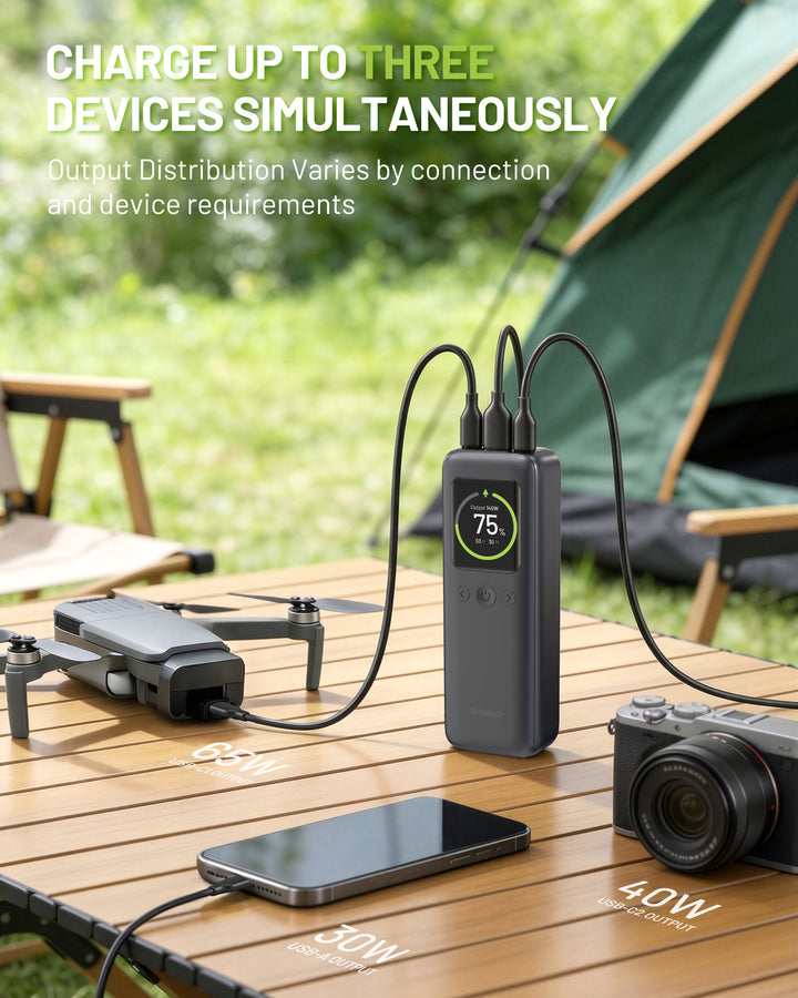 Omnibar 20,000mAh 3-Port Laptop Portable Power Bank, PD140W, Space Gray