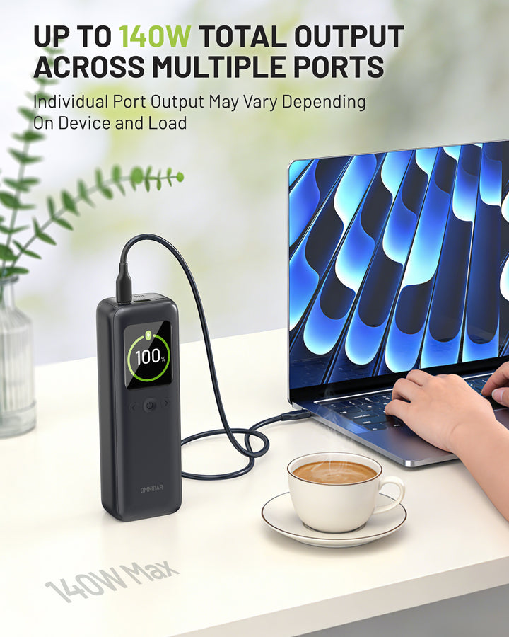 Omnibar 20,000mAh 3-Port Laptop Portable Power Bank, PD140W, Space Gray