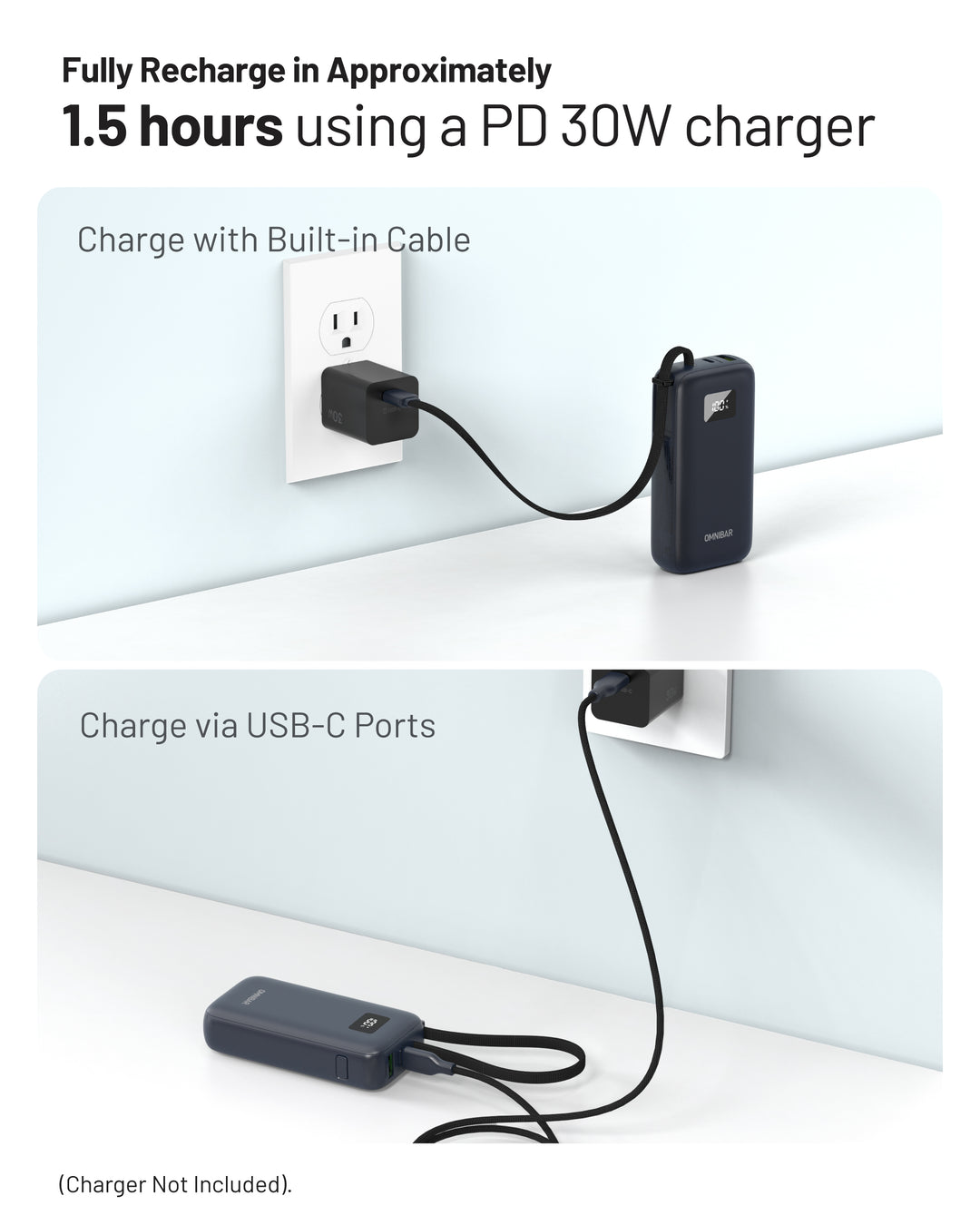 Zuma 10,000mAh Cable-Connect Power Bank, PD30W, Cosmic Black