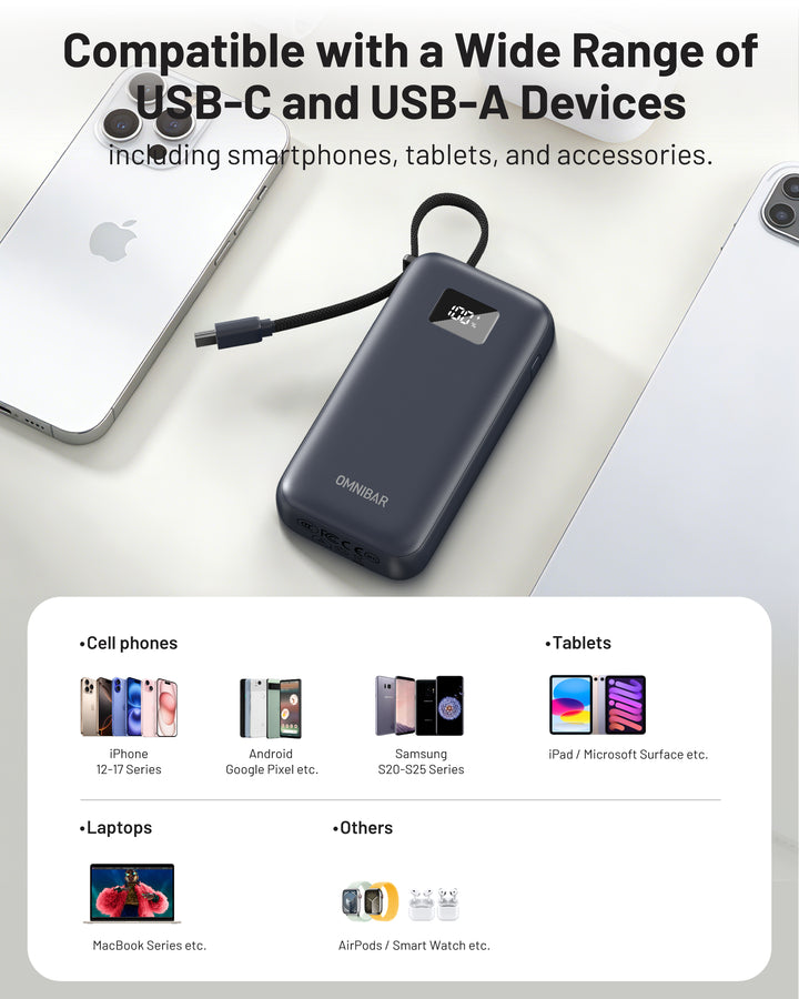 Zuma 10,000mAh Cable-Connect Power Bank, PD30W, Cosmic Black