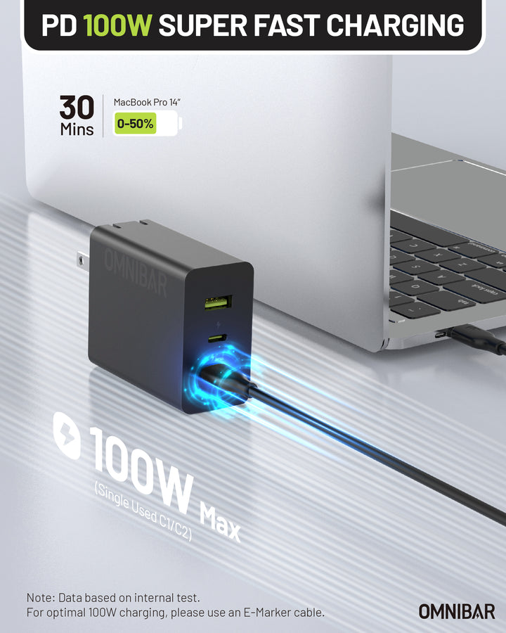 USB-C Foldable Fast Charger 100W, Black