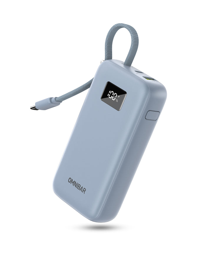 Omnibar 10,000mAh Cable-Connect Power Bank, PD30W, Ice Lake Blue