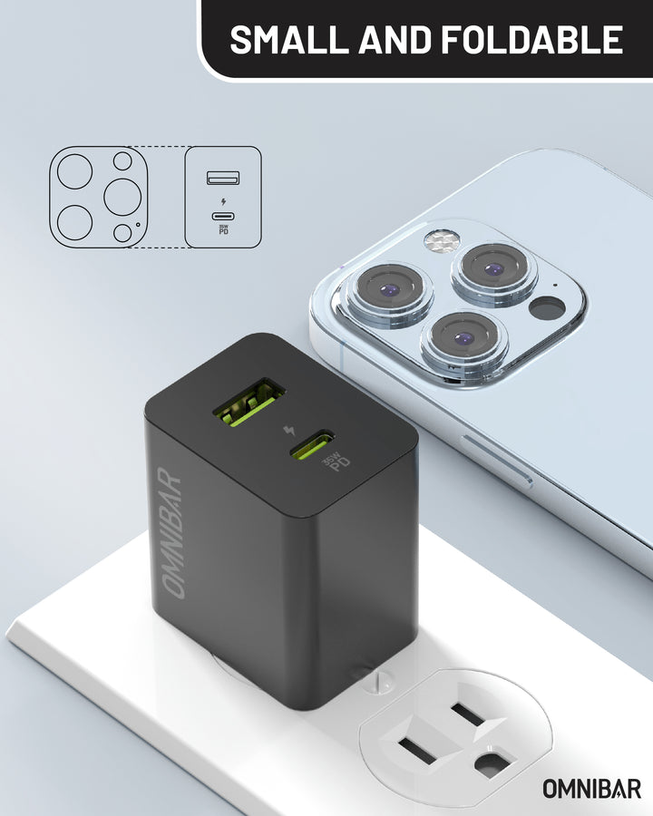 Omnibar USB-C Foldable Fast Charger 35W, Black