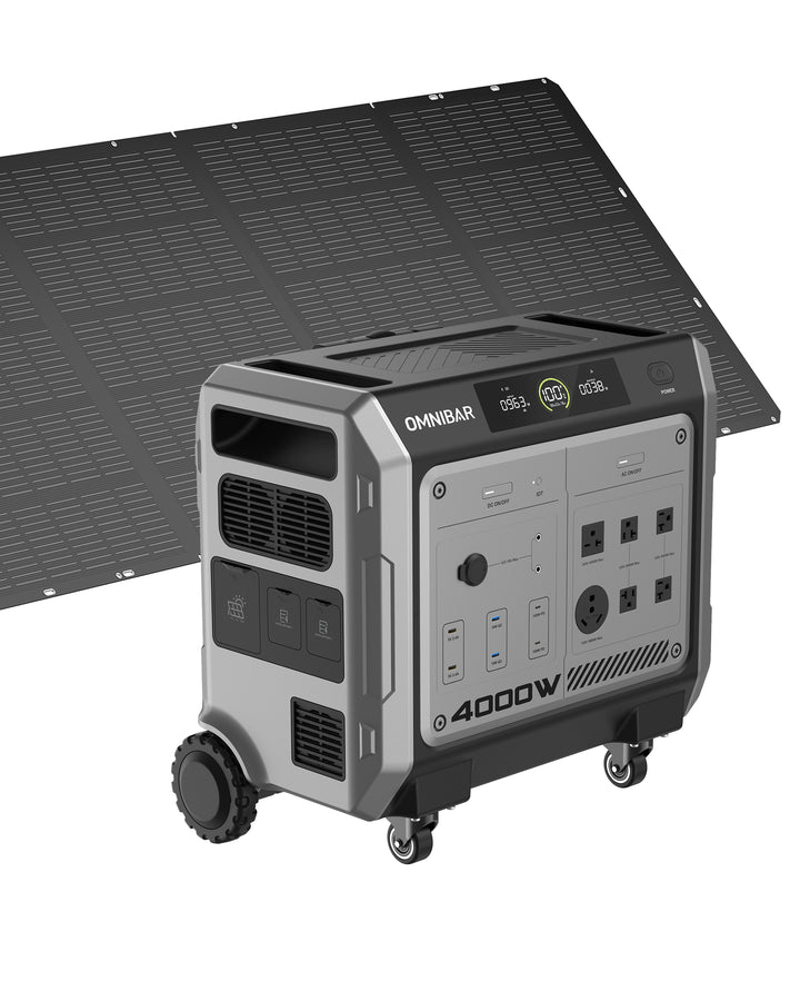 OMNIBAR 4000 Portable Power Station 4096Wh &amp; 400W Solar Panel, 4000W (Peak 4096W) LiFePO4 Battery,  3H Fast Charge, 15 Outlets, UPS 10ms, Solar Generator for Home Backup, Camping, RV, Emergencies