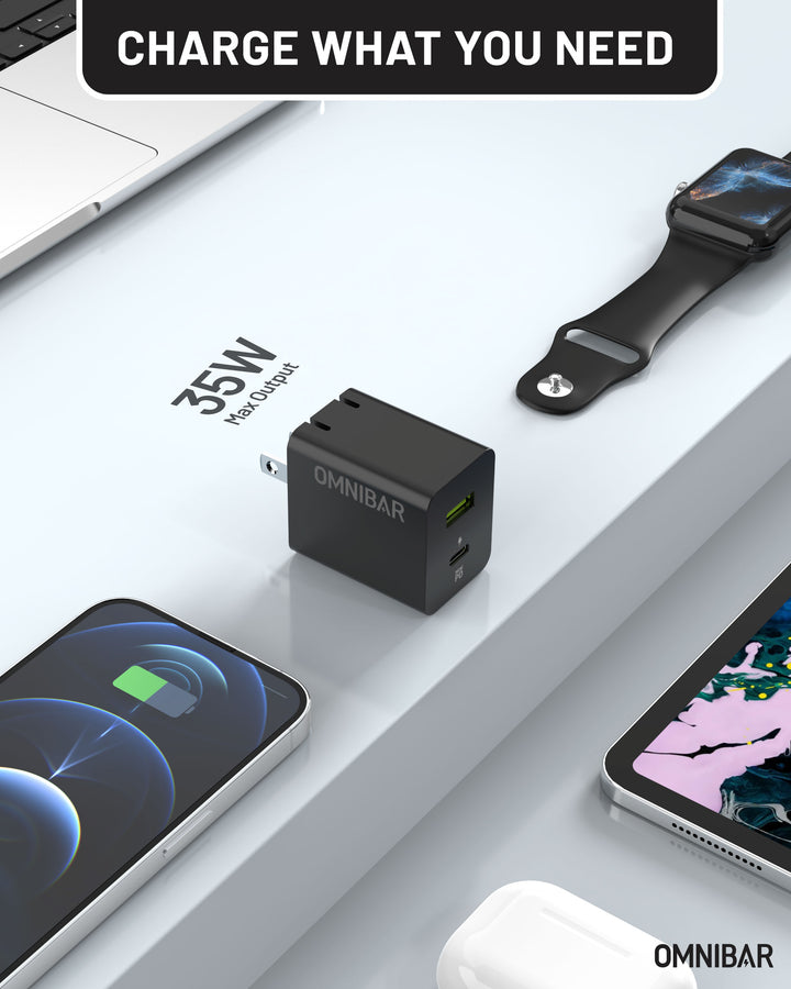 Omnibar USB-C Foldable Fast Charger 35W, Black