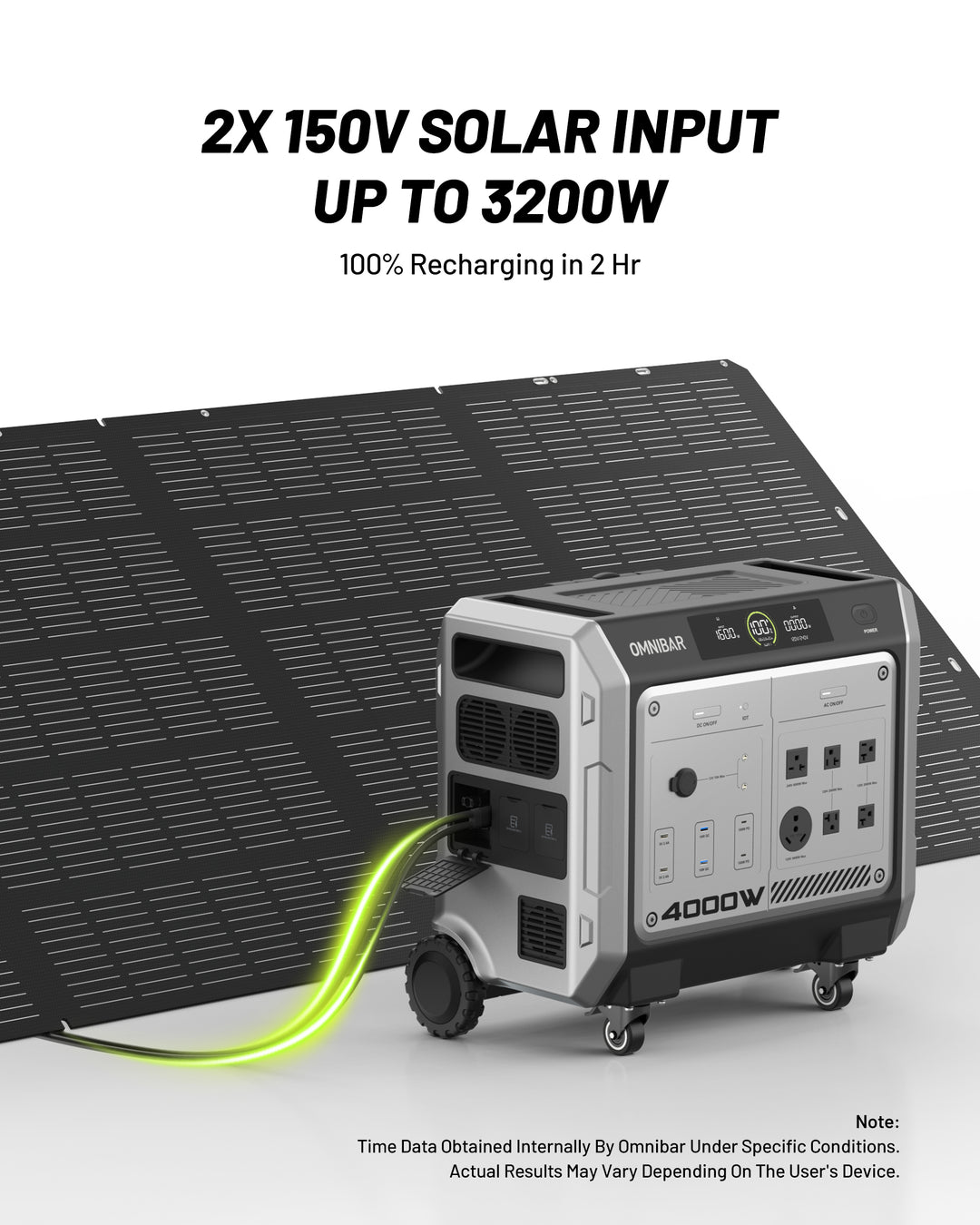 OMNIBAR 4000 Portable Power Station 4096Wh &amp; 400W Solar Panel, 4000W (Peak 4096W) LiFePO4 Battery,  3H Fast Charge, 15 Outlets, UPS 10ms, Solar Generator for Home Backup, Camping, RV, Emergencies