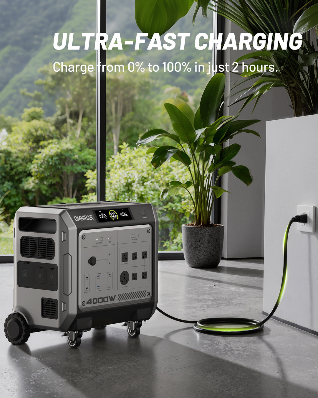 OMNIBAR 4000 Portable Power Station 4096Wh, 4000W (Peak 4096W) LiFePO4 Battery,  3H Fast Charge, 15 Outlets, UPS 10ms, Solar Generator for Home Backup, Camping, RV, Emergencies