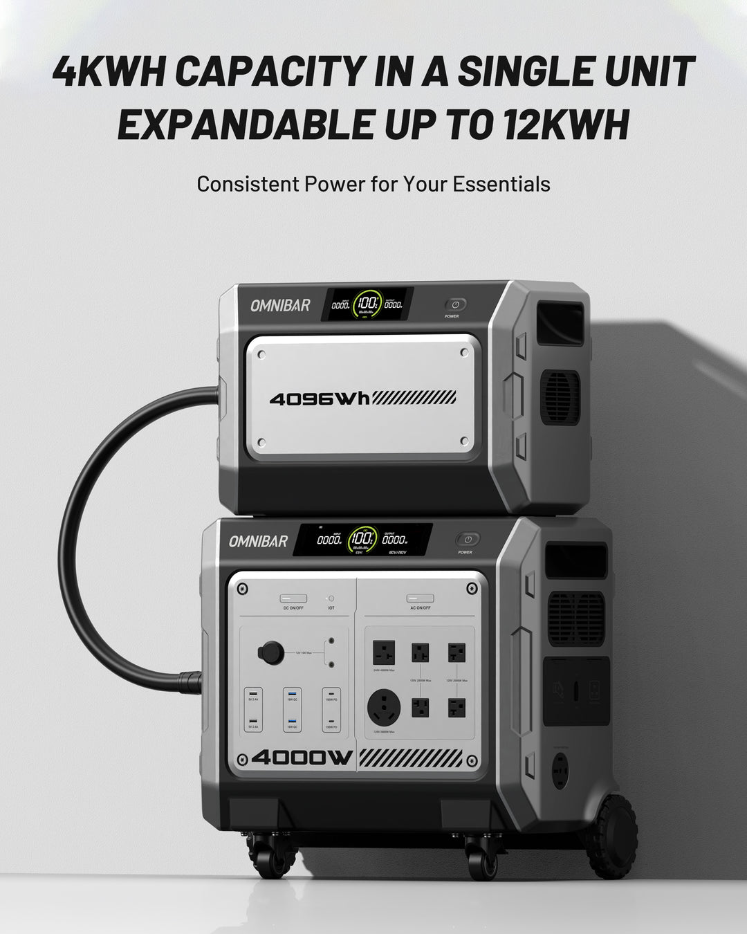 Vanta 4000 Portable Power Station 4096Wh &amp; 4096wh portable battery pack, 4000W (Peak 4096W) LiFePO4 Battery, 3H Fast Charge, 15 Outlets, UPS 10ms, Solar Generator for Home Backup, Camping, RV, Emergencies