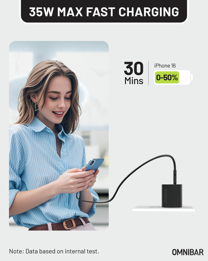 Omnibar  USB-C Foldable Fast Charger 35W with USB-C to USB-C Cable 4FT, Black