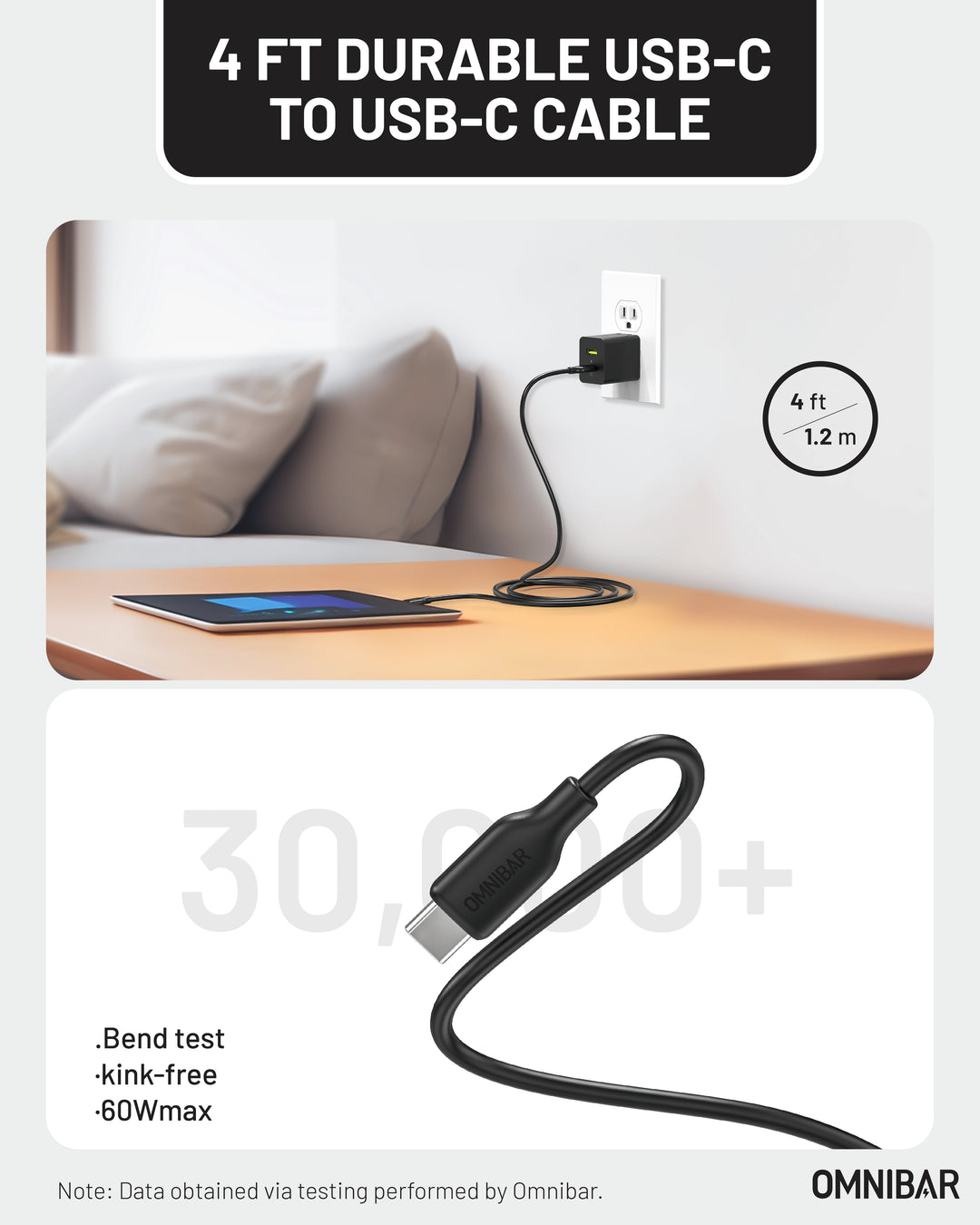 Omnibar  USB-C Foldable Fast Charger 35W with USB-C to USB-C Cable 4FT, Black