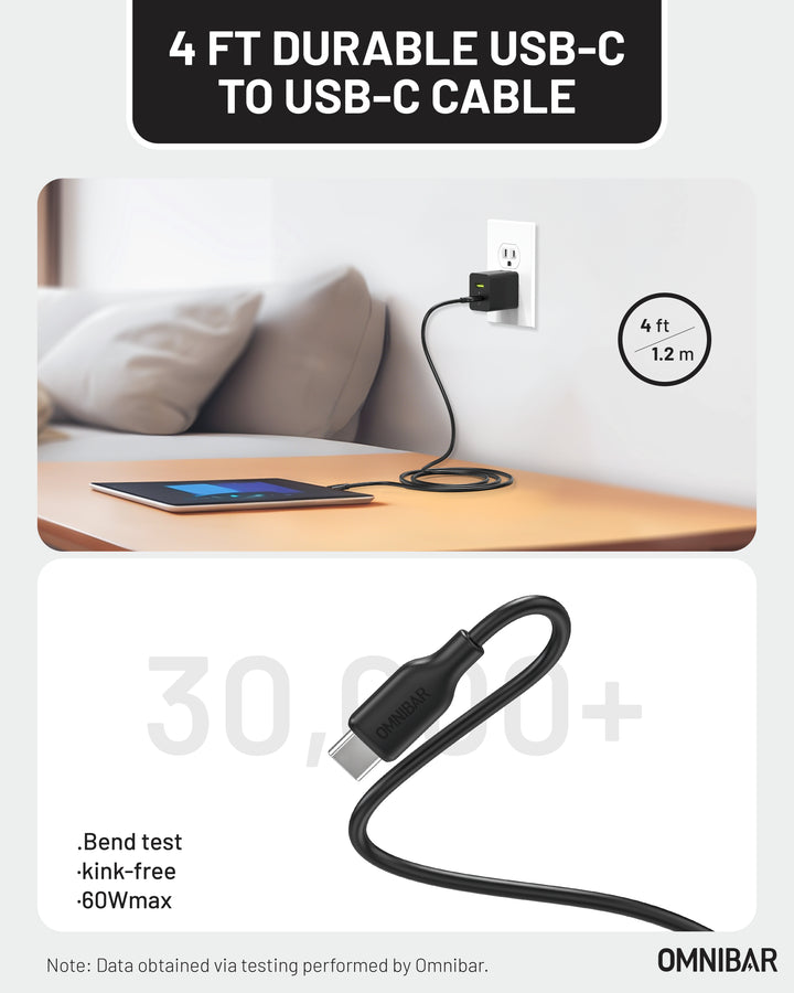 Omnibar  USB-C Foldable Fast Charger 35W with USB-C to USB-C Cable 4FT, Black