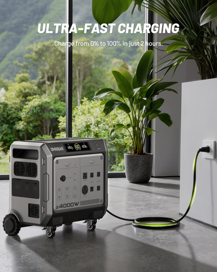 OMNIBAR 4000 Portable Power Station 4096Wh &amp; 400W Solar Panel, 4000W (Peak 4096W) LiFePO4 Battery,  3H Fast Charge, 15 Outlets, UPS 10ms, Solar Generator for Home Backup, Camping, RV, Emergencies