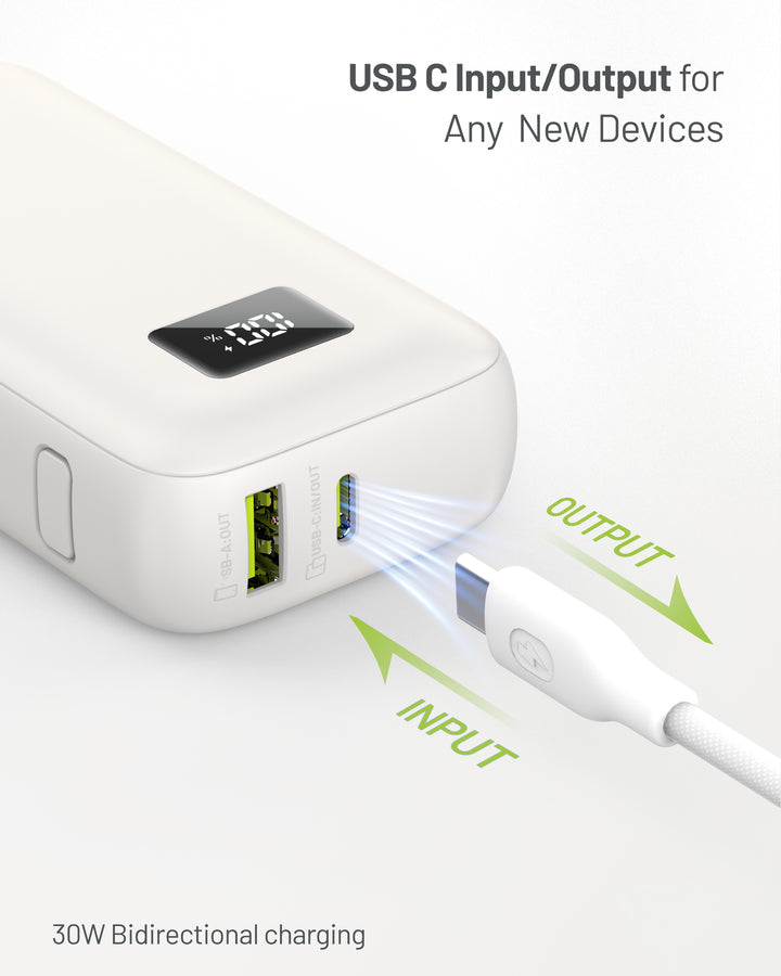 Omnibar 10,000mAh Portable Power Bank, PD30W, Ivory White